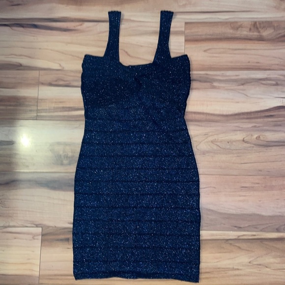 QED London form fitting sparkles navy dress - Picture 1 of 5